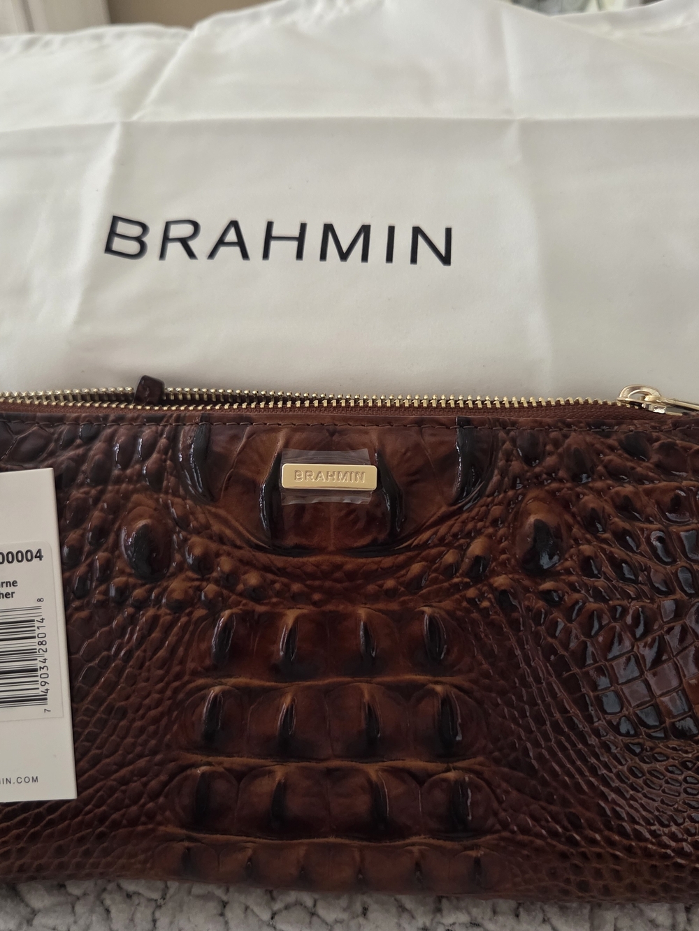 Brahmin Men's Brown Croc-Embossed Leather Zip Wallet